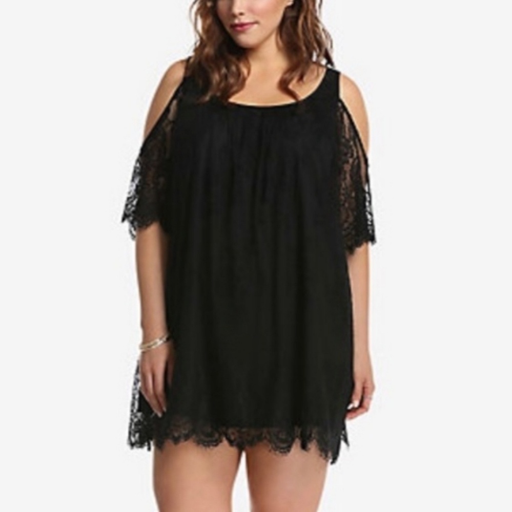Torrid lace cold shoulder trapeze dress